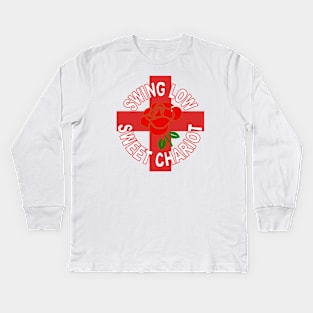 Red Rose Over A Red Cross And Sweet Chariot Quote Kids Long Sleeve T-Shirt